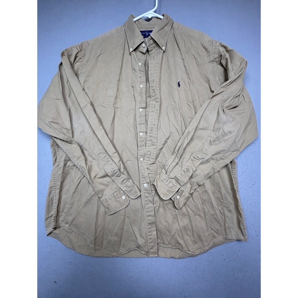 Ralph Lauren Button Down Shirt Cotton Twill Tan Khaki XL Mens